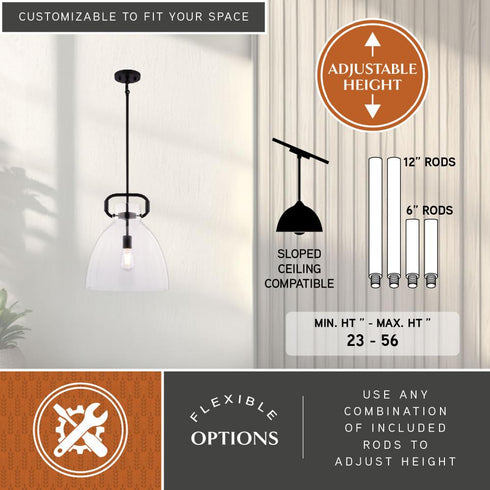 Vaxcel Madrona 14 in. W Pendant in Black Model: P0432