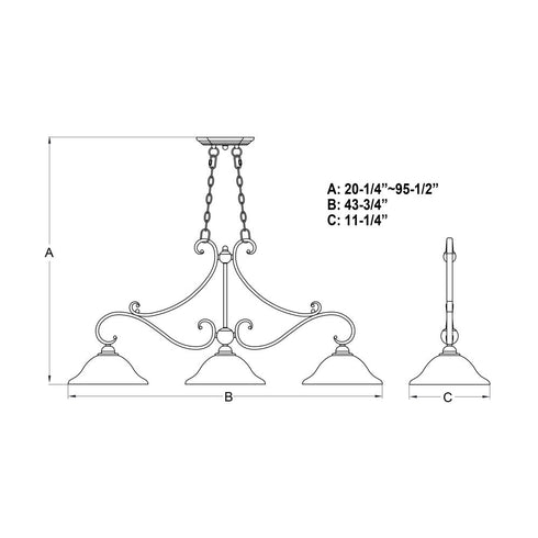 Vaxcel Monrovia 3 Light Linear Chandelier in Brushed Nickel Model: H0299