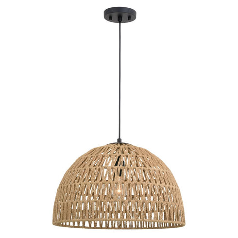 Vaxcel Nassau 18.25 in. 1 Light Pendant in Matte Black and Natural Rope Model: P0405