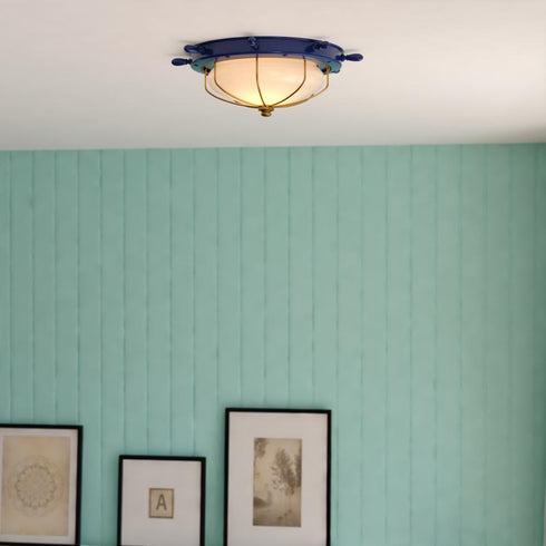 Vaxcel Orleans 15 in. W Flush Mount in Navy Blue and Matte Gold Model: C0316
