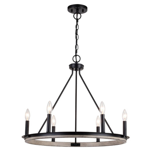 Vaxcel Russel 24.75 in. 6 Light Chandelier in Matte Black and Weathered Gray Model: H0274