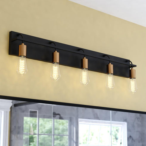 Vaxcel Seward Park 36 in. W 5 Light Vanity in Black and Satin Brass Model: W0504