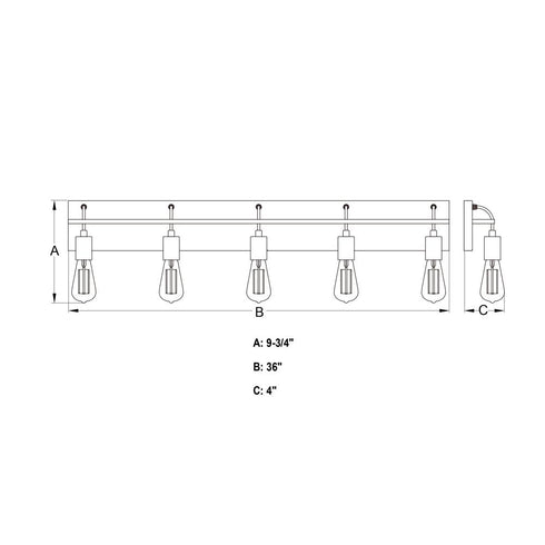 Vaxcel Seward Park 36 in. W 5 Light Vanity in Black and Satin Brass Model: W0504