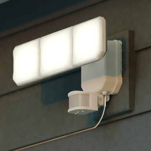 Vaxcel Solar Powered 15.75 in. 3 Light Solar LED Outdoor Motion Sensor Security Flood Light in White Model: T0723