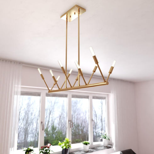 Vaxcel Warwick 32.25 in. W 10 Light Linear Chandelier in Natural Brass Model: H0306