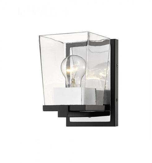 Z-Lite Bleeker Street 1 Light Wall Sconce in Matte Black + Brushed Nickel Finish Model: 475-1S-MB-BN