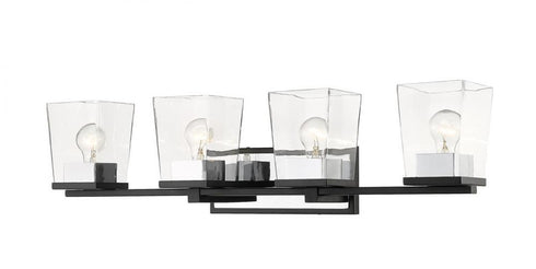 Z-Lite Bleeker Street 4 Light Vanity in Matte Black + Brushed Nickel Finish Model: 475-4V-MB-BN