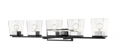 Z-Lite Bleeker Street 5 Light Vanity in Matte Black + Brushed Nickel Finish Model: 475-5V-MB-BN