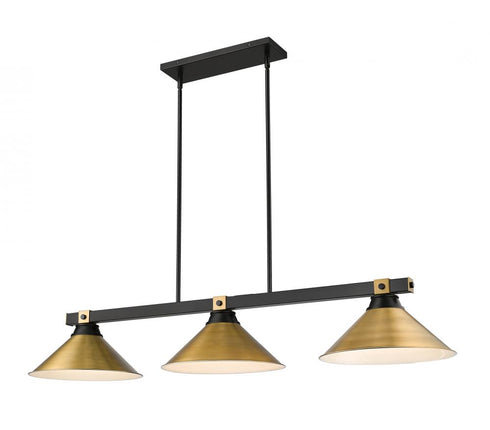 Z-Lite Bronte 3 Light Billiard in Matte Black + Rubbed Brass Finish Model: 1955-3MB-RB-AMO14