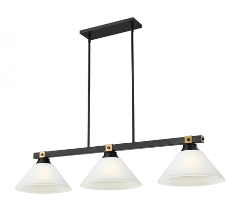 Z-Lite Bronte 3 Light Billiard in Matte Black + Rubbed Brass Finish Model: 1955-3MB-RB-AMO14