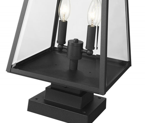 Z-Lite Broughton 2 Light Outdoor Pier Mounted Fixture in Black Finish Model: 521PHMS-SQPM-BK