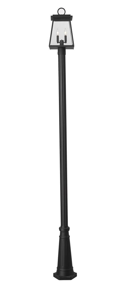 Z-Lite Broughton 2 Light Outdoor Post Mounted Fixture in Black Finish Model: 521PHMR-519P-BK