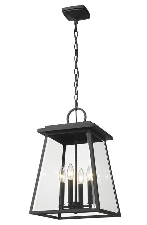 Z-Lite Broughton 4 Light Outdoor Chain Mount Ceiling Fixture in Black Finish Model: 521CHB-BK