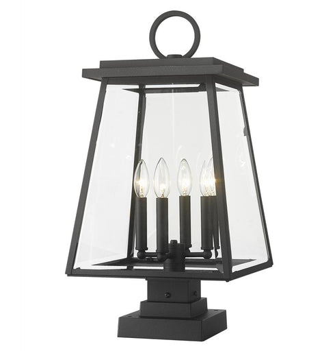 Z-Lite Broughton 4 Light Outdoor Pier Mounted Fixture in Black Finish Model: 521PHBS-SQPM-BK