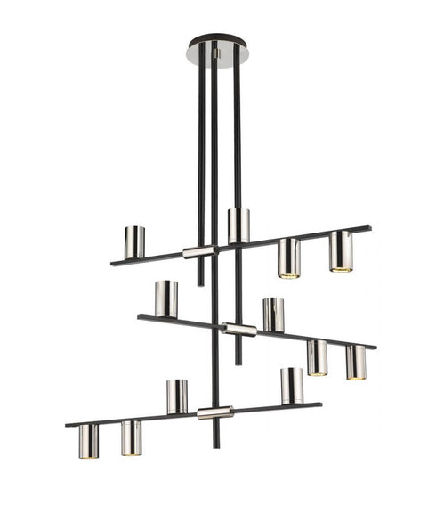 Z-Lite Calumet 12 Light Chandelier in Matte Black + Polished Nickel Finish Model: 814-12MB-PN