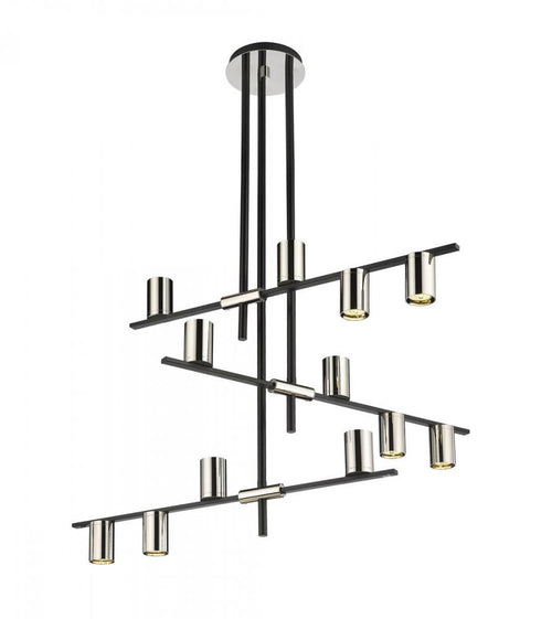 Z-Lite Calumet 12 Light Chandelier in Matte Black + Polished Nickel Finish Model: 814-12MB-PN