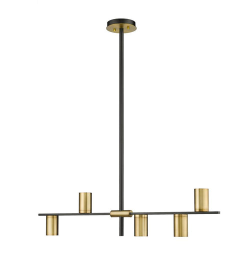 Z-Lite Calumet 5 Light Linear Chandelier in Matte Black + Olde Brass Finish Model: 814-5L-MB-OBR