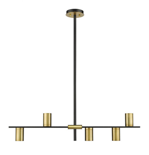Z-Lite Calumet 5 Light Linear Chandelier in Matte Black + Olde Brass Finish Model: 814-5L-MB-OBR