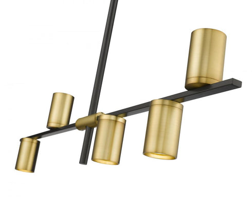 Z-Lite Calumet 5 Light Linear Chandelier in Matte Black + Olde Brass Finish Model: 814-5L-MB-OBR
