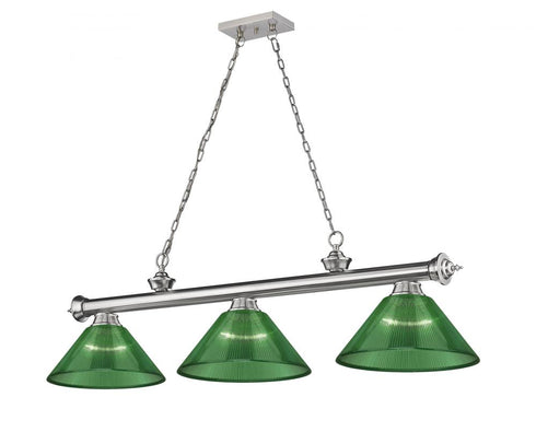 Z-Lite Cordon 3 Light Billiard in Brushed Nickel Finish Model: 2306-3BN-ARBG