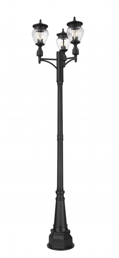Z-Lite Davina 3 Light Outdoor Post Mounted Fixture in Black Finish Model: 5016PHMR-3-564P-BK