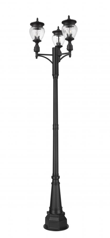 Z-Lite Davina 3 Light Outdoor Post Mounted Fixture in Black Finish Model: 5016PHMR-3-564P-BK
