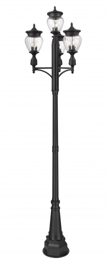 Z-Lite Davina 3 Light Outdoor Post Mounted Fixture in Black Finish Model: 5016PHMR-4-564P-BK