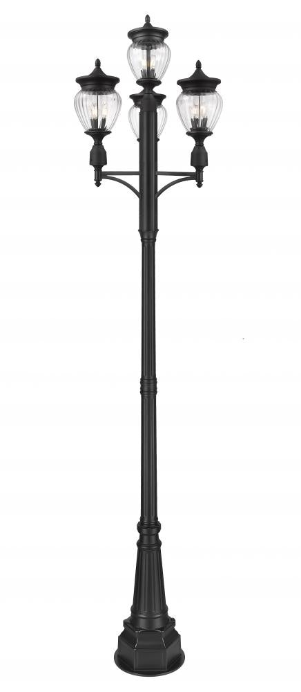 Z-Lite Davina 3 Light Outdoor Post Mounted Fixture in Black Finish Model: 5016PHMR-4-564P-BK