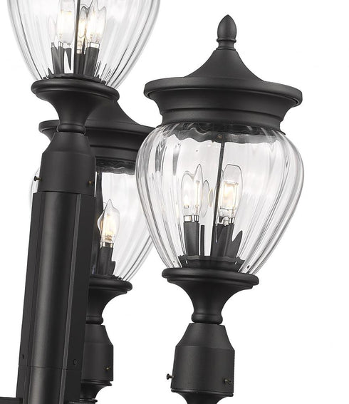 Z-Lite Davina 3 Light Outdoor Post Mounted Fixture in Black Finish Model: 5016PHMR-4-564P-BK