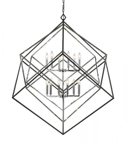 Z-Lite Euclid 12 Light Chandelier in Chrome + Matte Black Finish Model: 457-12CH-MB