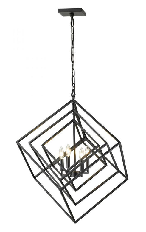 Z-Lite Euclid 4 Light Chandelier in Chrome + Matte Black Finish Model: 457-4CH-MB