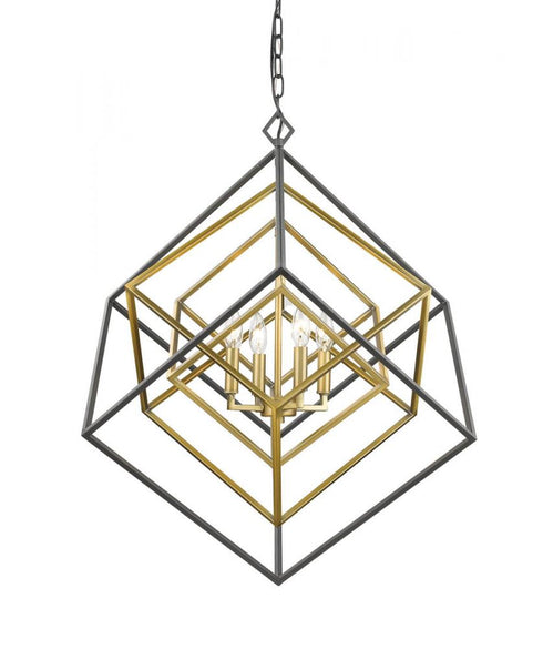 Z-Lite Euclid 4 Light Chandelier in Chrome + Matte Black Finish Model: 457-4CH-MB