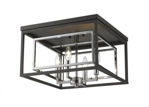 Z-Lite Euclid 4 Light Flush Mount in Chrome + Matte Black Finish Model: 457F-CH-MB