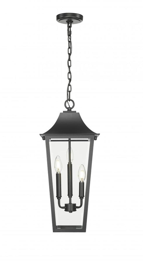 Z-Lite Gannon 3 Light Outdoor Chain Mount Ceiling Fixture in Black Finish Model: 5008CHB-BK