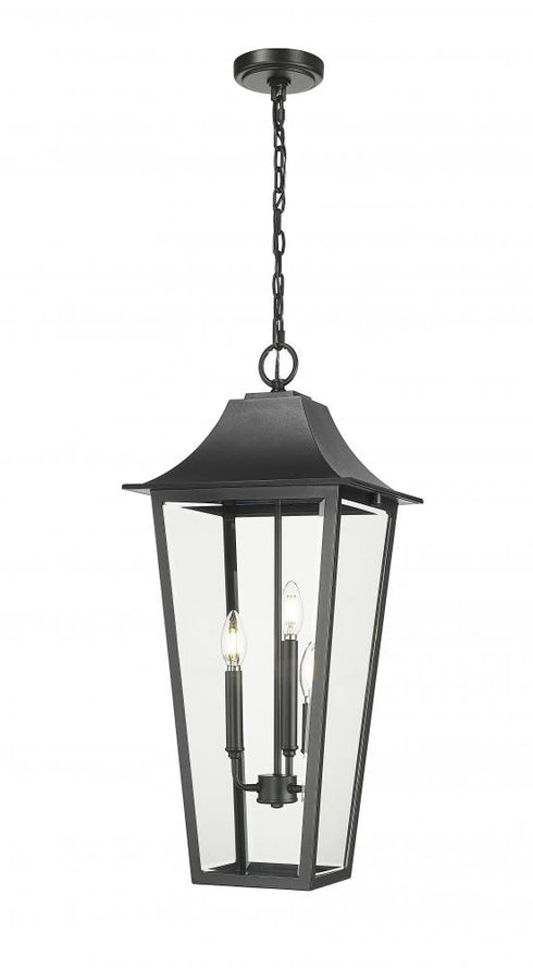Z-Lite Gannon 3 Light Outdoor Chain Mount Ceiling Fixture in Black Finish Model: 5008CHXL-BK