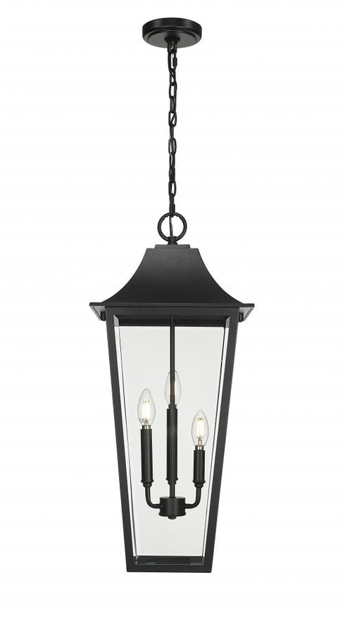 Z-Lite Gannon 3 Light Outdoor Chain Mount Ceiling Fixture in Black Finish Model: 5008CHXL-BK