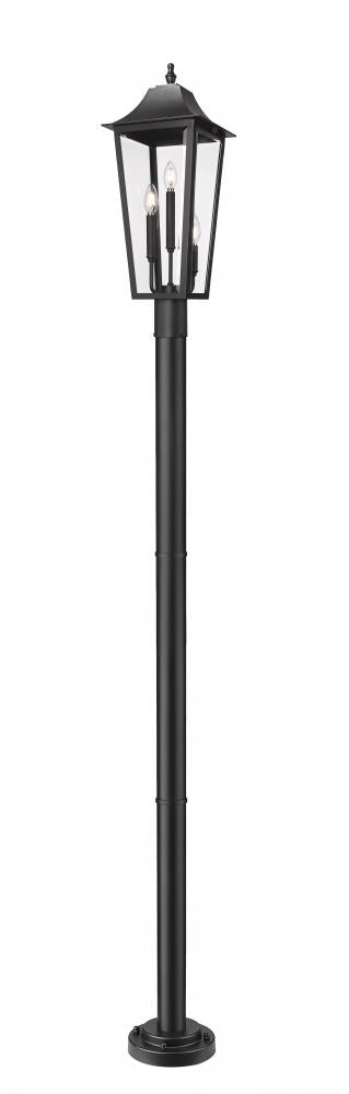 Z-Lite Gannon 3 Light Outdoor Post Mounted Fixture in Black Finish Model: 5008PHBR-5012P-BK