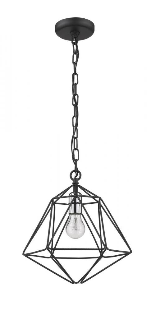 Z-Lite Geo 1 Light Pendant in Matte Black + Chrome Finish Model: 918MP-MB-CH
