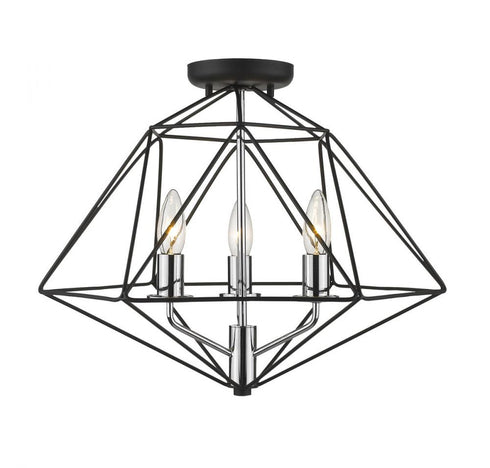 Z-Lite Geo 3 Light Semi Flush Mount in Matte Black + Chrome Finish Model: 918SF-MB-CH