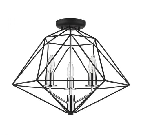 Z-Lite Geo 3 Light Semi Flush Mount in Matte Black + Chrome Finish Model: 918SF-MB-CH