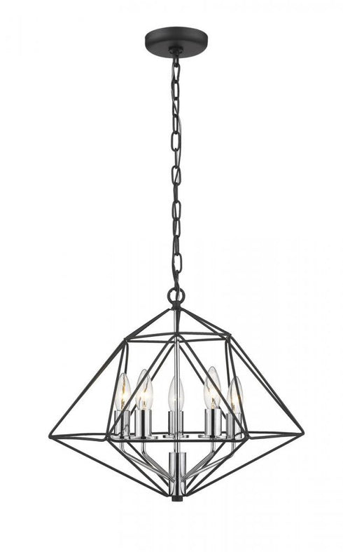 Z-Lite Geo 5 Light Chandelier in Matte Black + Chrome Finish Model: 918-18MB-CH
