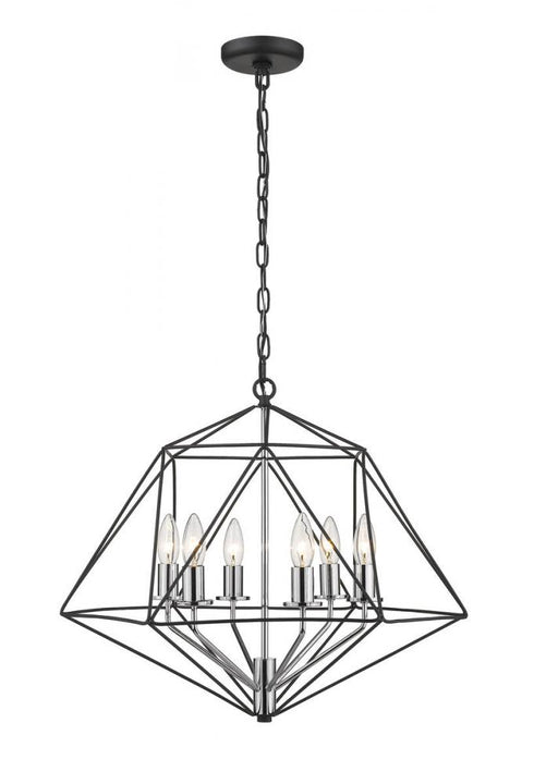 Z-Lite Geo 6 Light Chandelier in Matte Black + Chrome Finish Model: 918-22MB-CH