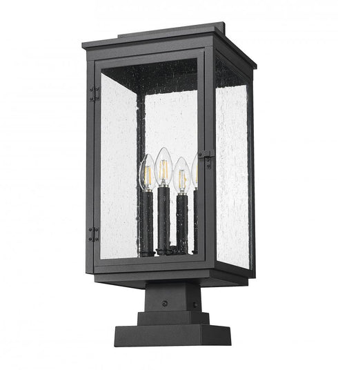 Z-Lite Hartwell 4 Light Outdoor Pier Mounted Fixture in Sand Black Finish Model: 5019PHBS-SQPM-BK