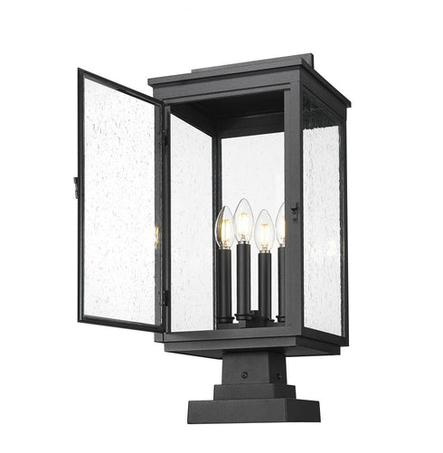 Z-Lite Hartwell 4 Light Outdoor Pier Mounted Fixture in Sand Black Finish Model: 5019PHBS-SQPM-BK