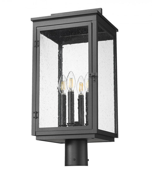 Z-Lite Hartwell 4 Light Outdoor Post Mount Fixture in Sand Black Finish Model: 5019PHBR-BK