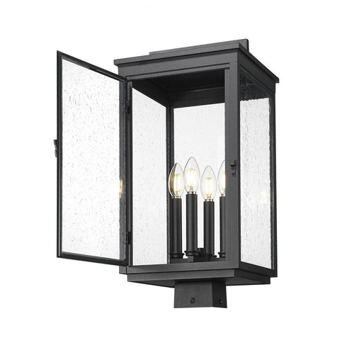 Z-Lite Hartwell 4 Light Outdoor Post Mount Fixture in Sand Black Finish Model: 5019PHBS-BK