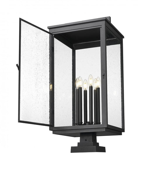 Z-Lite Hartwell 6 Light Outdoor Pier Mounted Fixture in Sand Black Finish Model: 5019PHXXLS-SQPM-BK