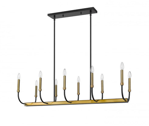 Z-Lite Haylie 10 Light Linear Chandelier in Matte Black + Olde Brass Finish Model: 479-10L-MB-OBR