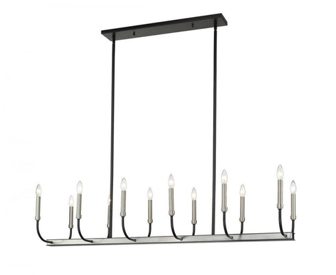 Z-Lite Haylie 12 Light Linear Chandelier in Matte Black + Brushed Nickel Finish Model: 479-12L-MB-BN