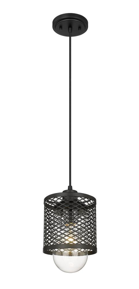 Z-Lite Kipton 1 Light Pendant in Matte Black Finish Model: 3037MP-MB